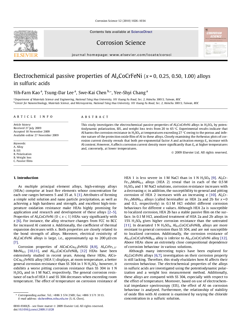 Electrochemical passive properties of AlxCoCrFeNi (x = 0, 0.25, 0.50, 1.00) alloys in sulfuric acids