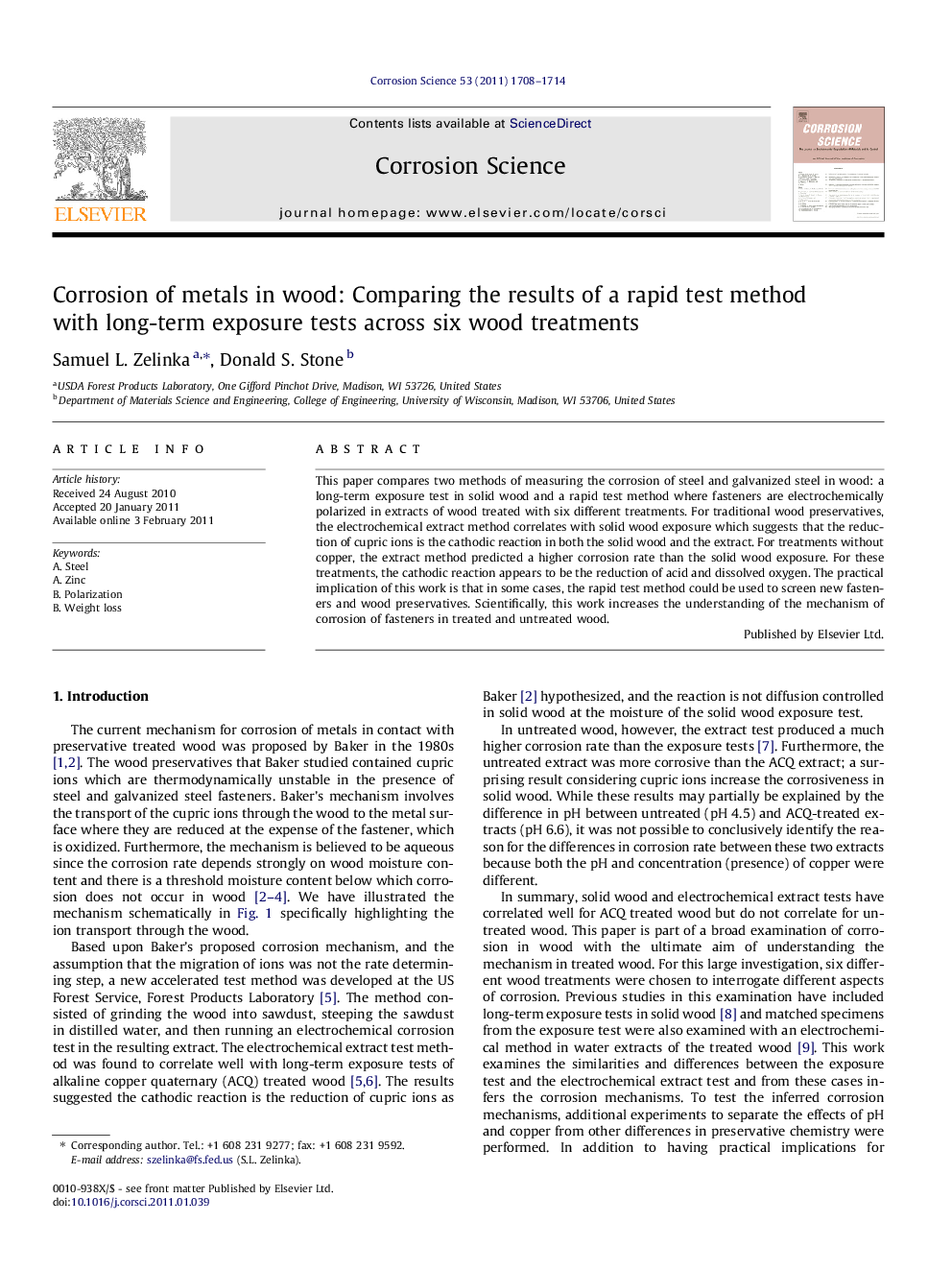 Corrosion of metals in wood: Comparing the results of a rapid test method with long-term exposure tests across six wood treatments