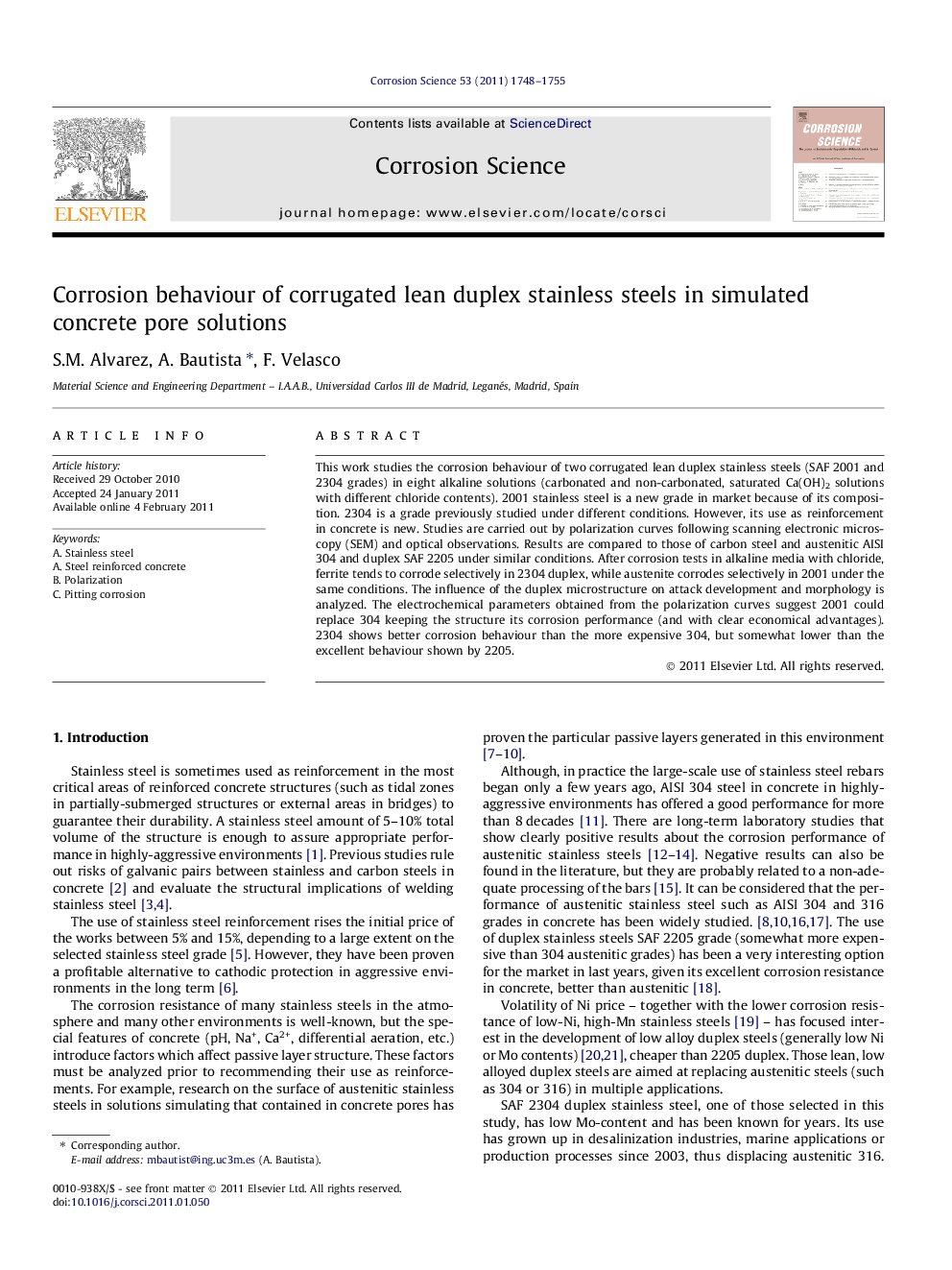 Corrosion behaviour of corrugated lean duplex stainless steels in simulated concrete pore solutions