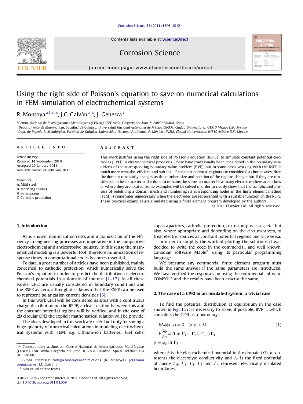 Using the right side of Poisson’s equation to save on numerical calculations in FEM simulation of electrochemical systems