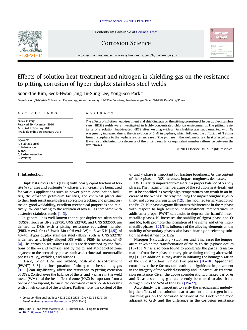 Effects of solution heat-treatment and nitrogen in shielding gas on the resistance to pitting corrosion of hyper duplex stainless steel welds