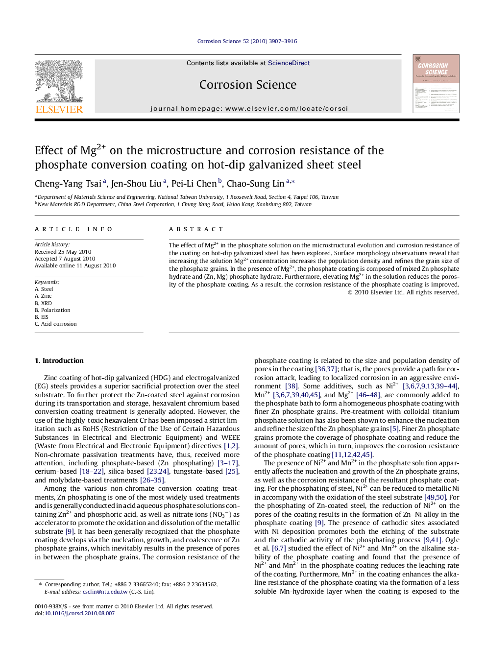 Effect of Mg2+ on the microstructure and corrosion resistance of the phosphate conversion coating on hot-dip galvanized sheet steel