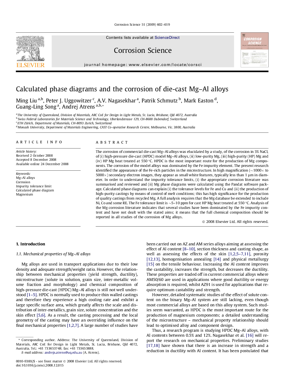 Calculated phase diagrams and the corrosion of die-cast Mg–Al alloys
