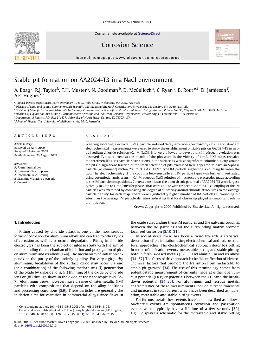 Stable pit formation on AA2024-T3 in a NaCl environment