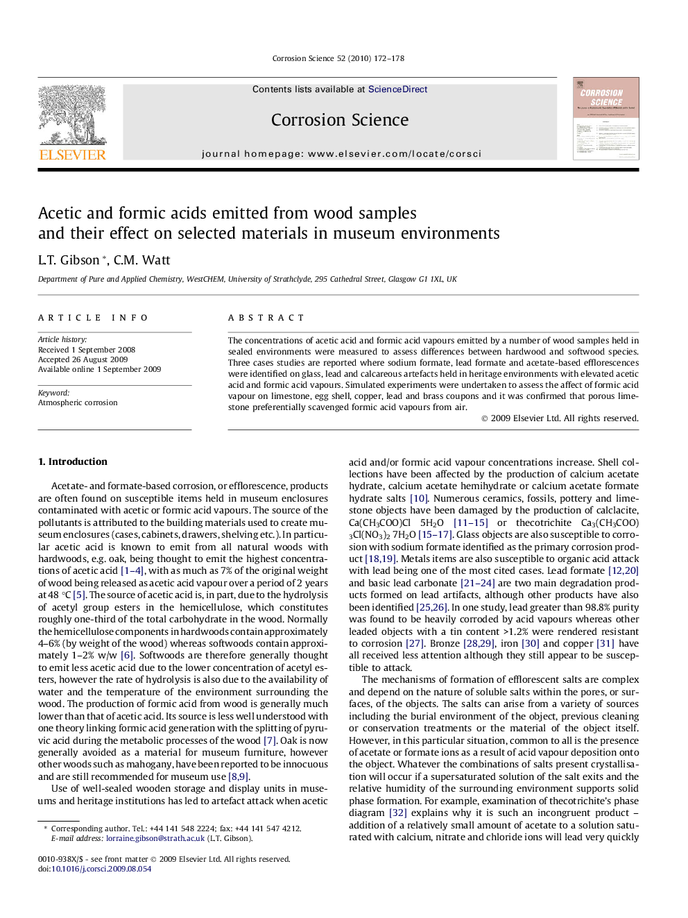 Acetic and formic acids emitted from wood samples and their effect on selected materials in museum environments