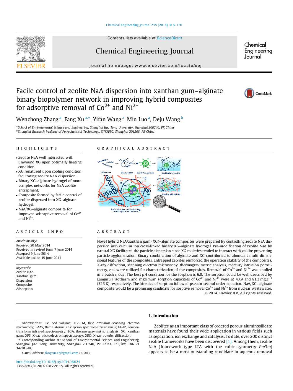 عکس صفحه اول مقاله: Facile control of zeolite NaA dispersion into xanthan gum–alginate binary biopolymer network in improving hybrid composites for adsorptive removal of Co2+ and Ni2+ Facile control of zeolite NaA dispersion into xanthan gum–alginate binary biopolymer network in improving hybrid composites for adsorptive removal of Co2+ and Ni2+