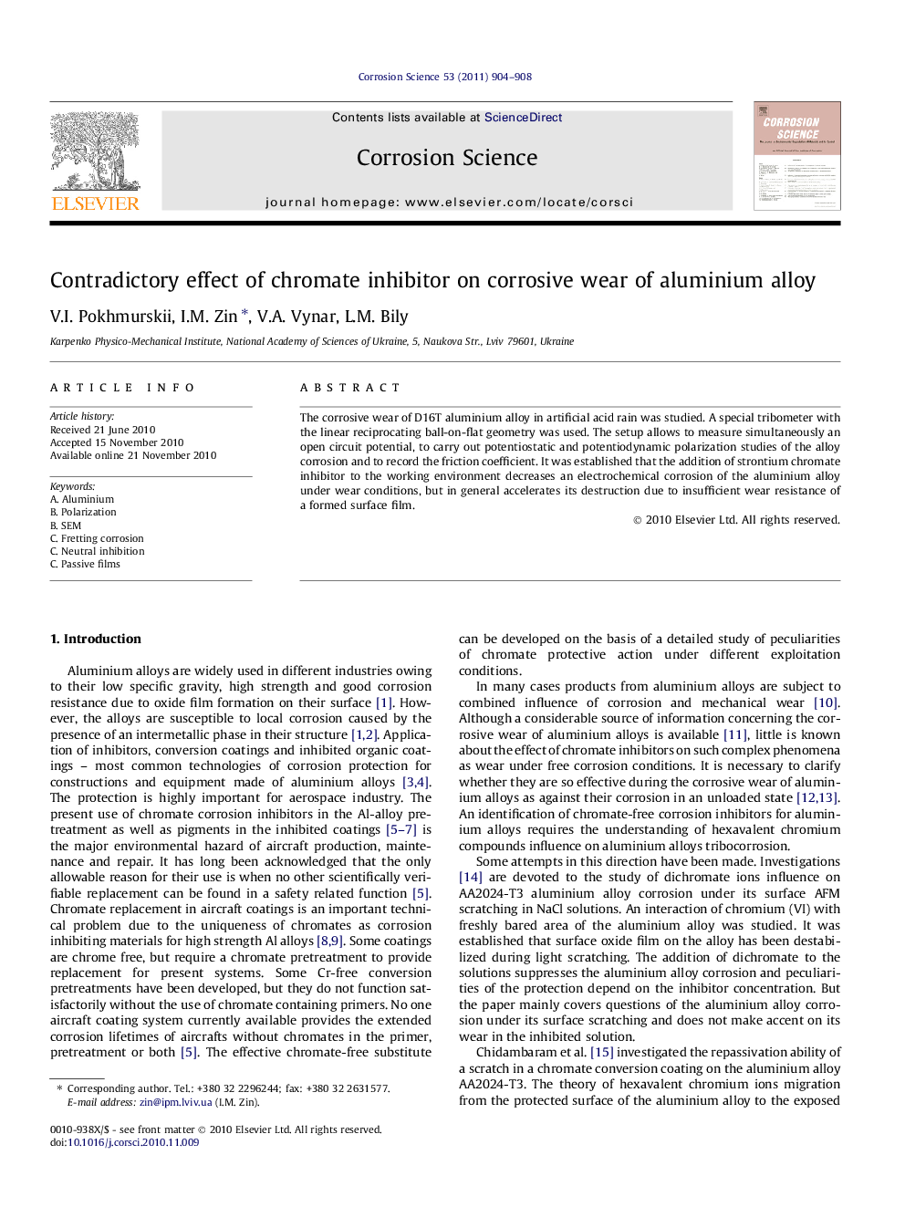 Contradictory effect of chromate inhibitor on corrosive wear of aluminium alloy