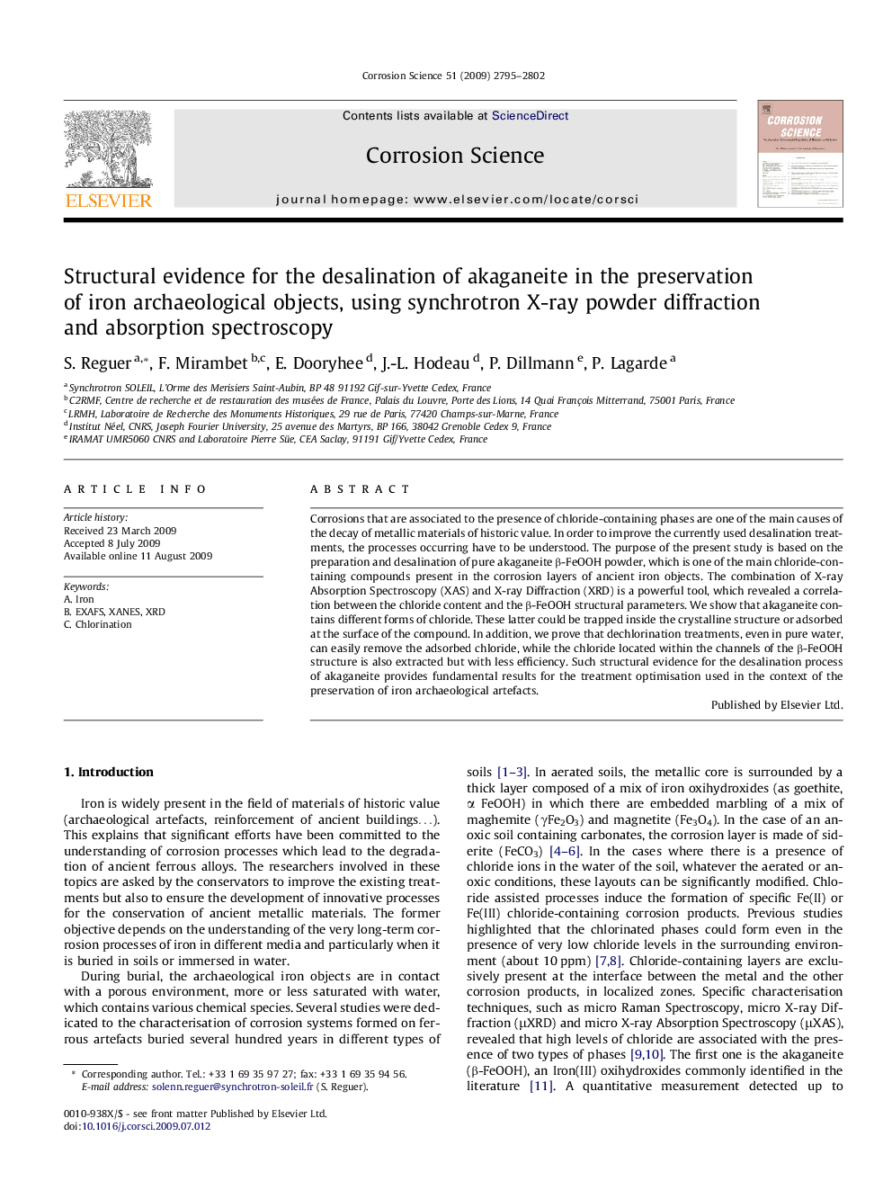 Structural evidence for the desalination of akaganeite in the preservation of iron archaeological objects, using synchrotron X-ray powder diffraction and absorption spectroscopy