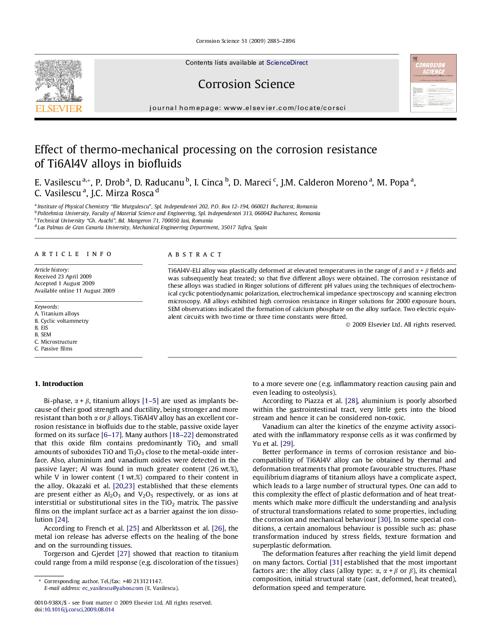 Effect of thermo-mechanical processing on the corrosion resistance of Ti6Al4V alloys in biofluids