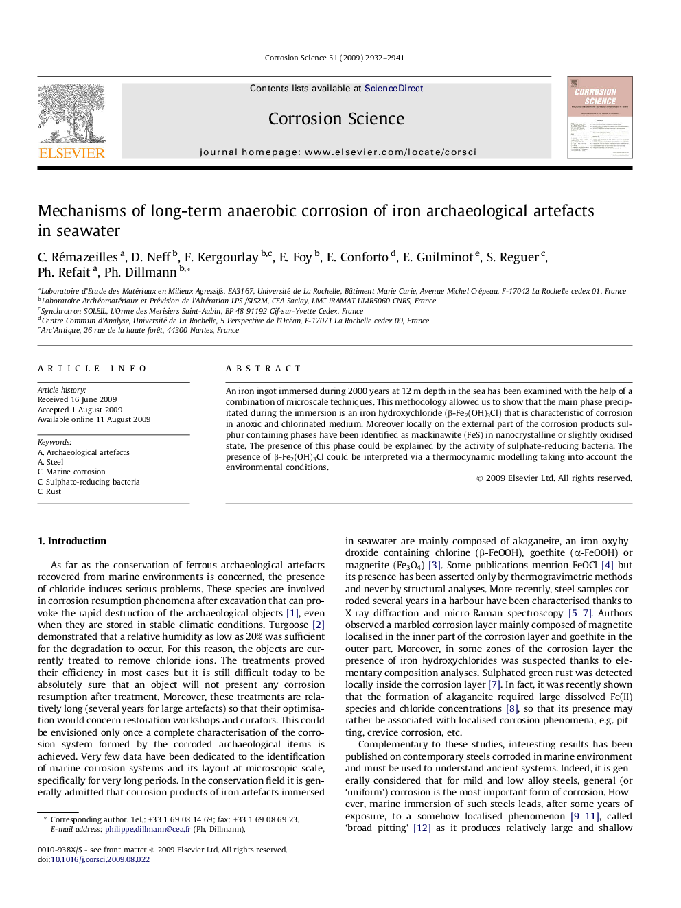 Mechanisms of long-term anaerobic corrosion of iron archaeological artefacts in seawater