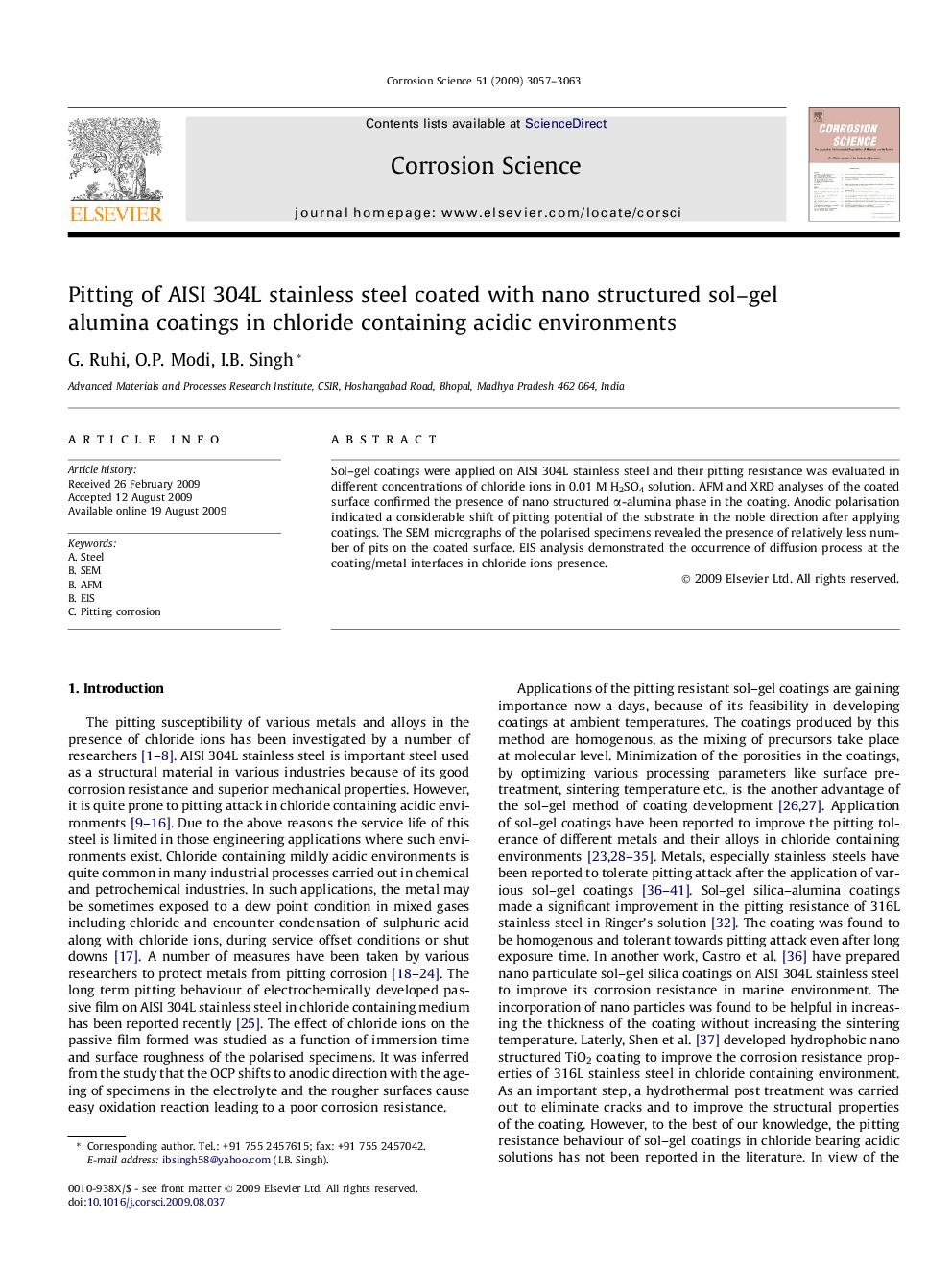 Pitting of AISI 304L stainless steel coated with nano structured sol–gel alumina coatings in chloride containing acidic environments