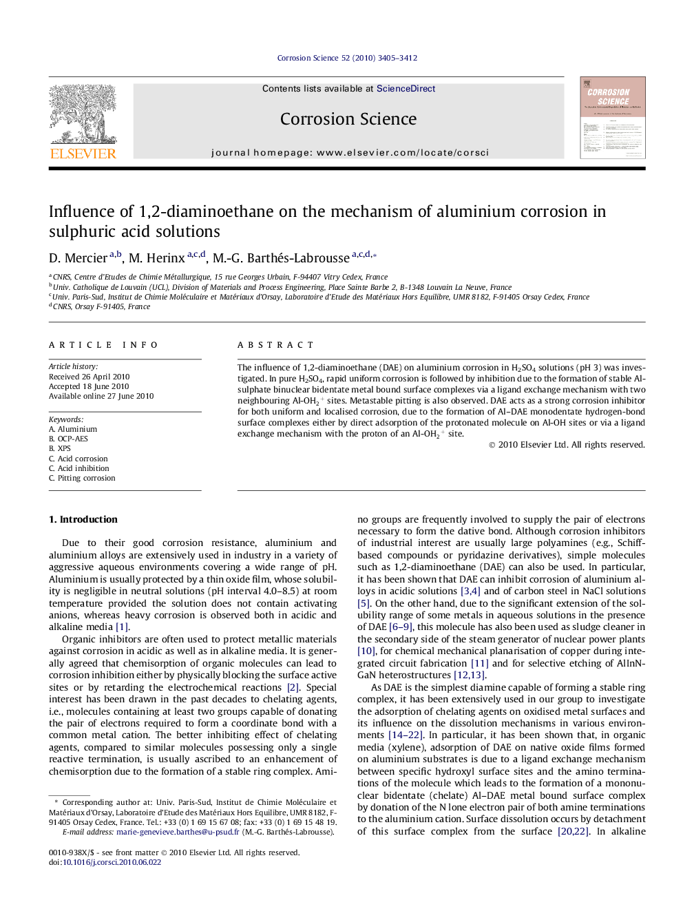 Influence of 1,2-diaminoethane on the mechanism of aluminium corrosion in sulphuric acid solutions