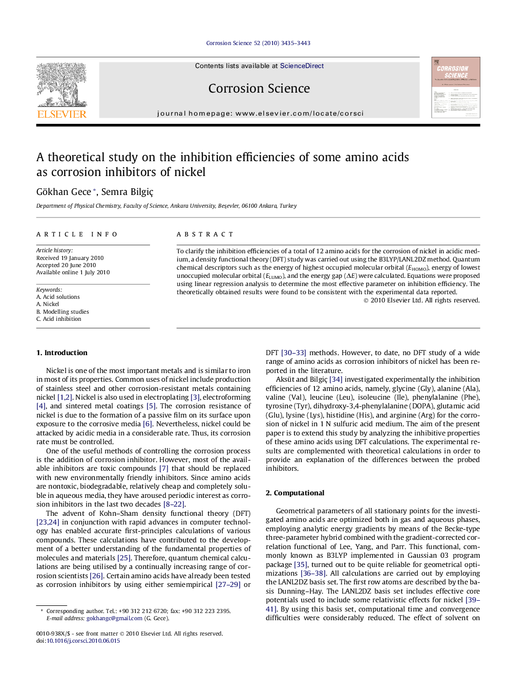 A theoretical study on the inhibition efficiencies of some amino acids as corrosion inhibitors of nickel