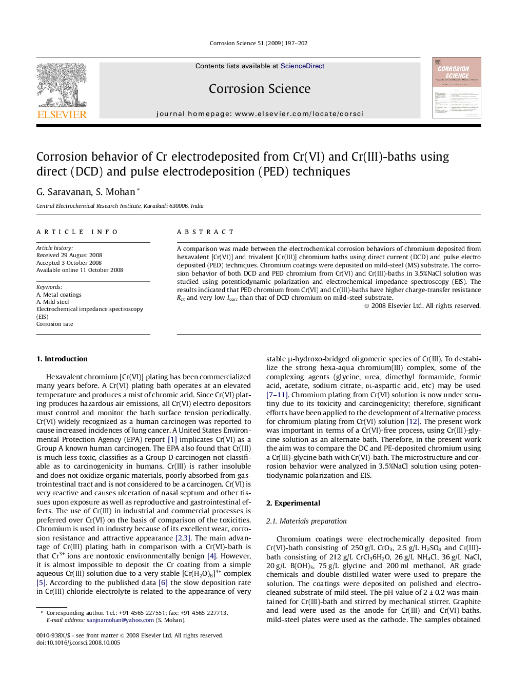 Corrosion behavior of Cr electrodeposited from Cr(VI) and Cr(III)-baths using direct (DCD) and pulse electrodeposition (PED) techniques