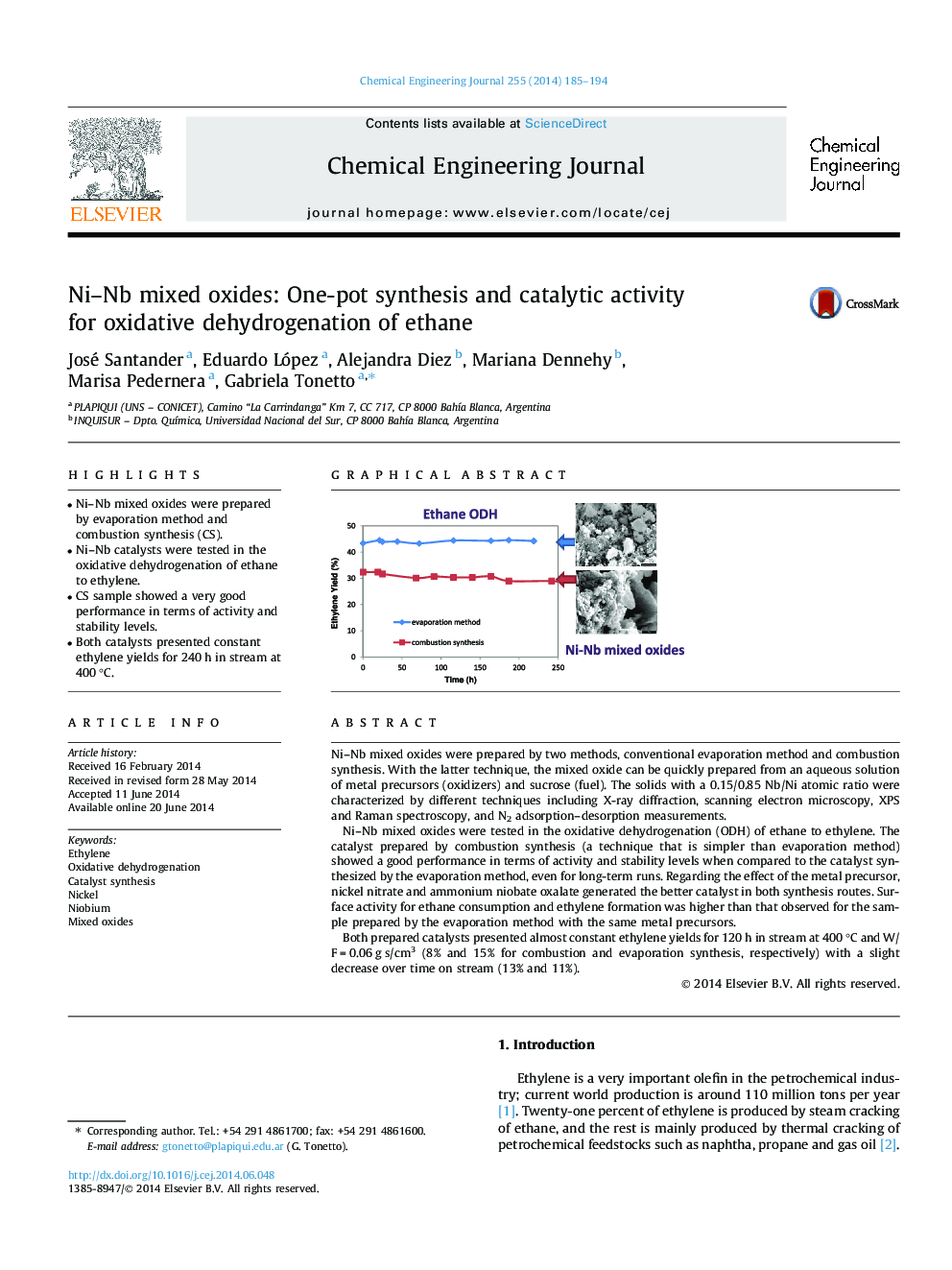 Ni–Nb mixed oxides: One-pot synthesis and catalytic activity for oxidative dehydrogenation of ethane