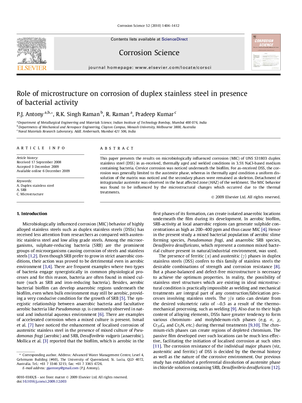 Role of microstructure on corrosion of duplex stainless steel in presence of bacterial activity