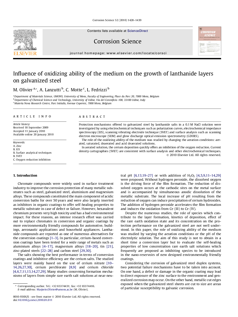Influence of oxidizing ability of the medium on the growth of lanthanide layers on galvanized steel