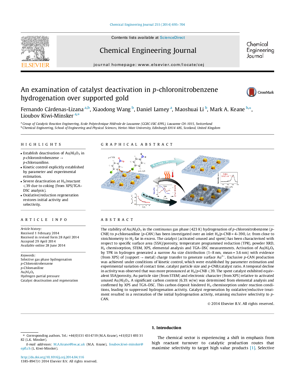 An examination of catalyst deactivation in p-chloronitrobenzene hydrogenation over supported gold