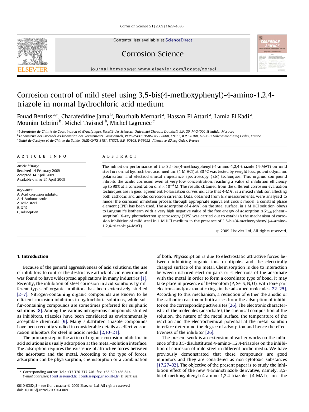 Corrosion control of mild steel using 3,5-bis(4-methoxyphenyl)-4-amino-1,2,4-triazole in normal hydrochloric acid medium