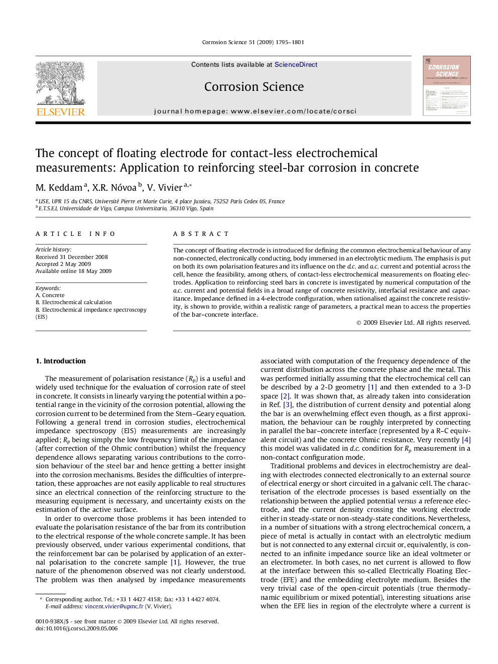 The concept of floating electrode for contact-less electrochemical measurements: Application to reinforcing steel-bar corrosion in concrete