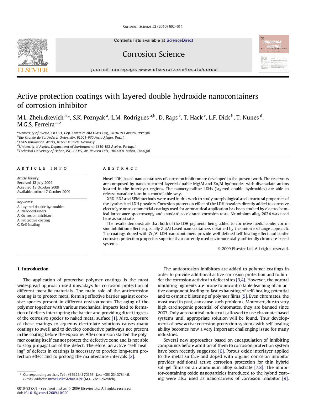 Active protection coatings with layered double hydroxide nanocontainers of corrosion inhibitor