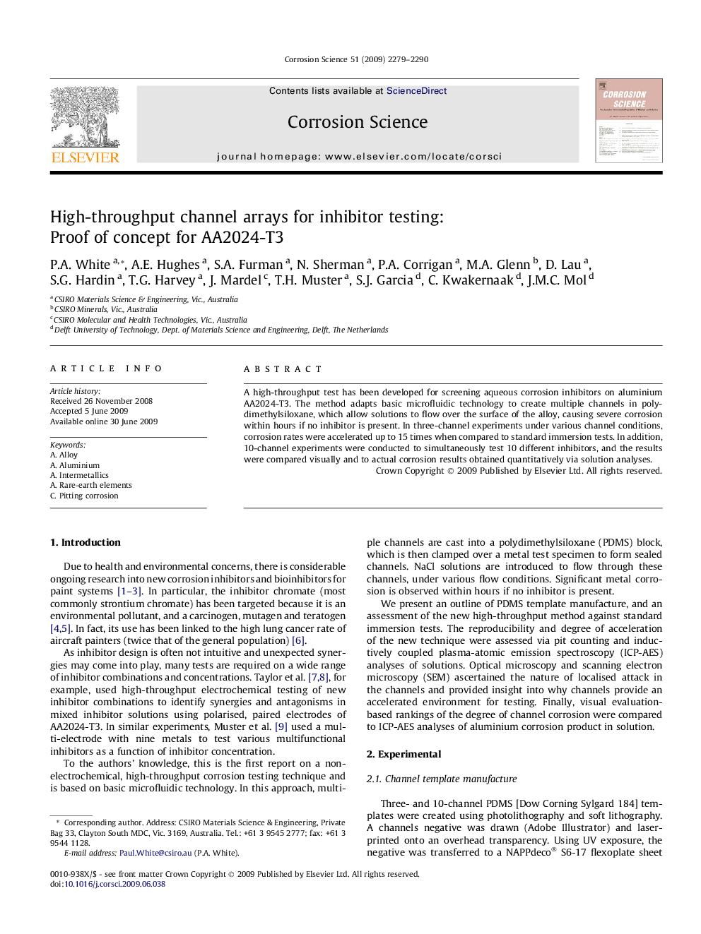 High-throughput channel arrays for inhibitor testing: Proof of concept for AA2024-T3