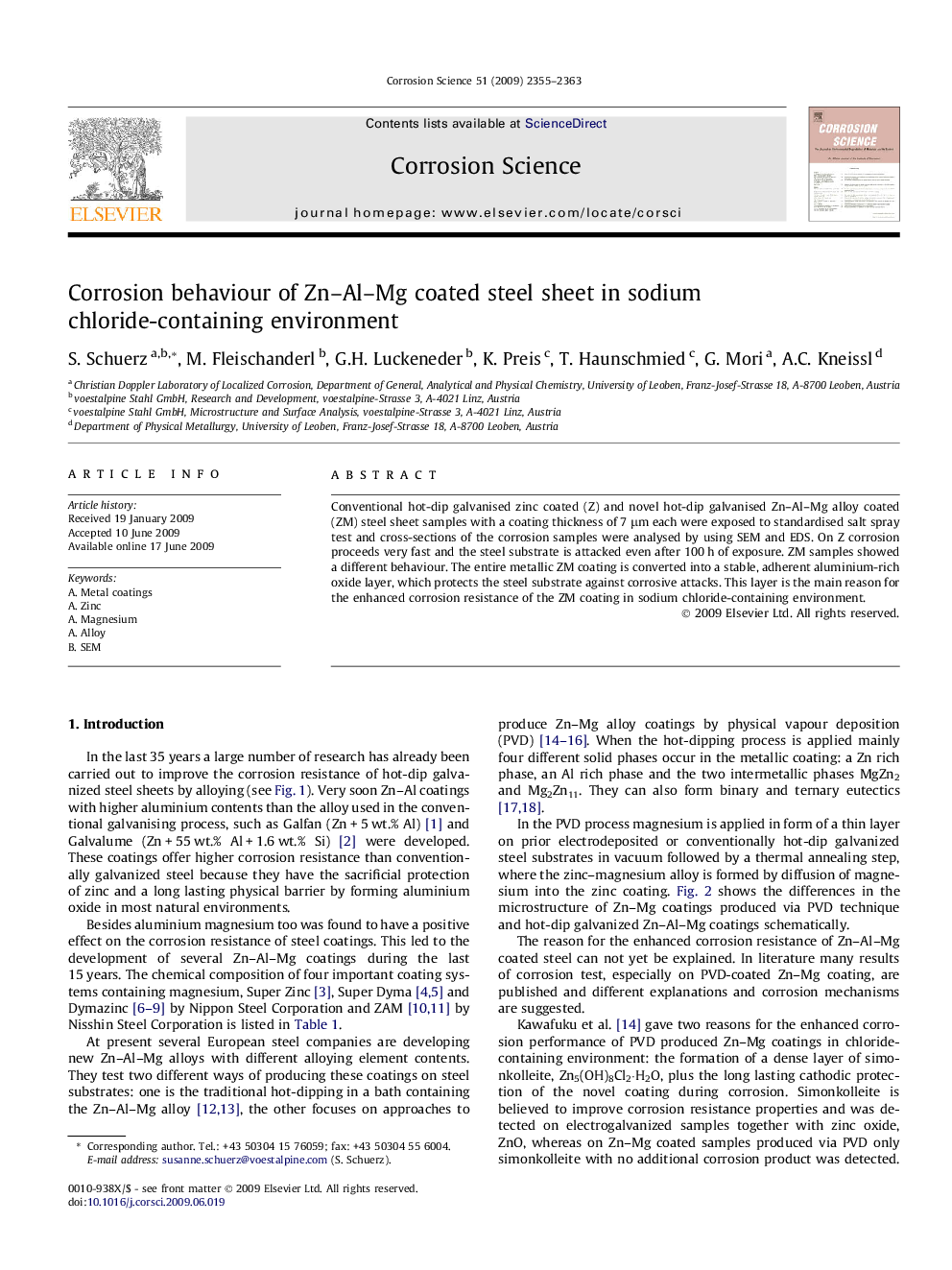 Corrosion behaviour of Zn–Al–Mg coated steel sheet in sodium chloride-containing environment