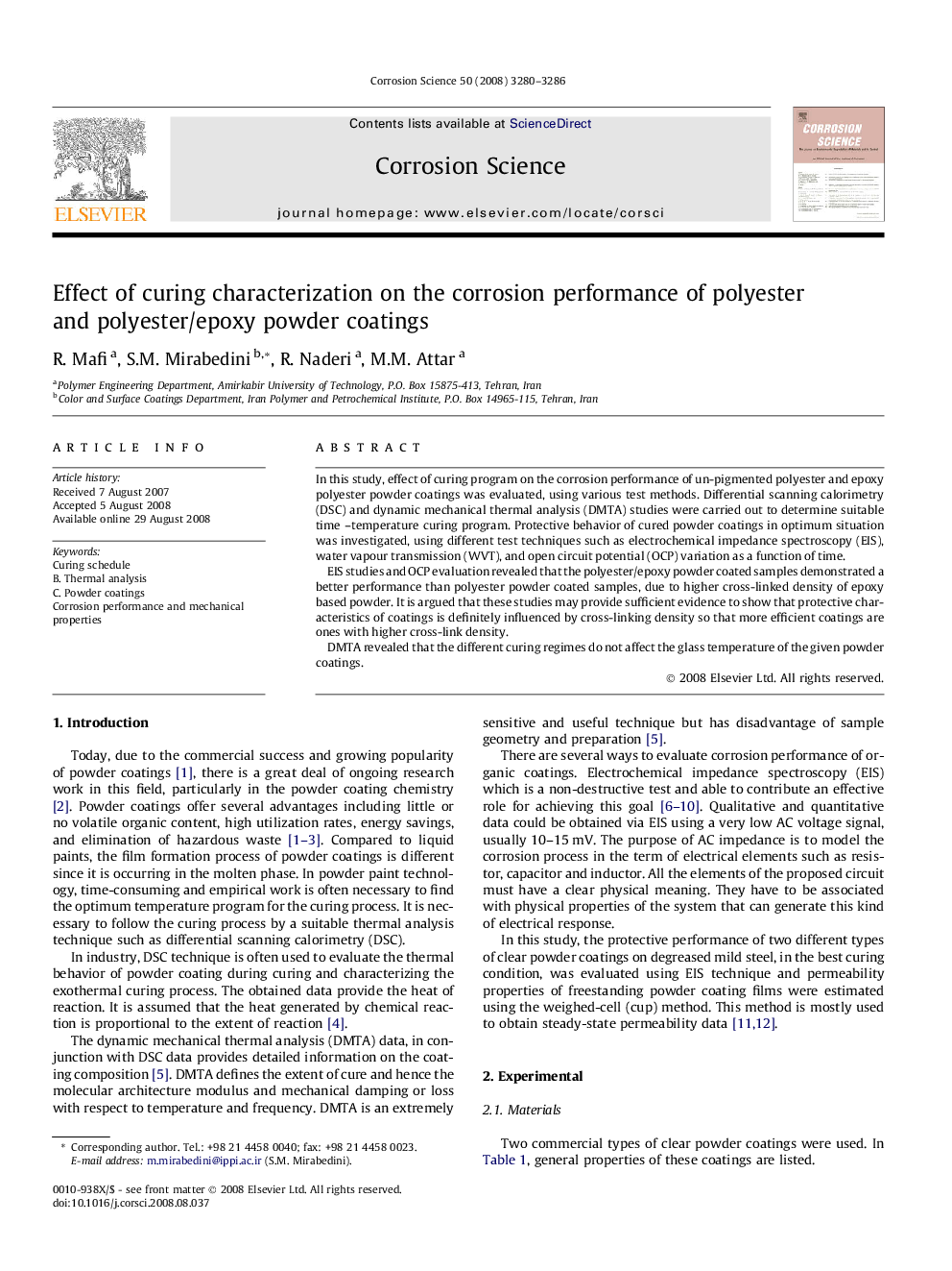 Effect of curing characterization on the corrosion performance of polyester and polyester/epoxy powder coatings