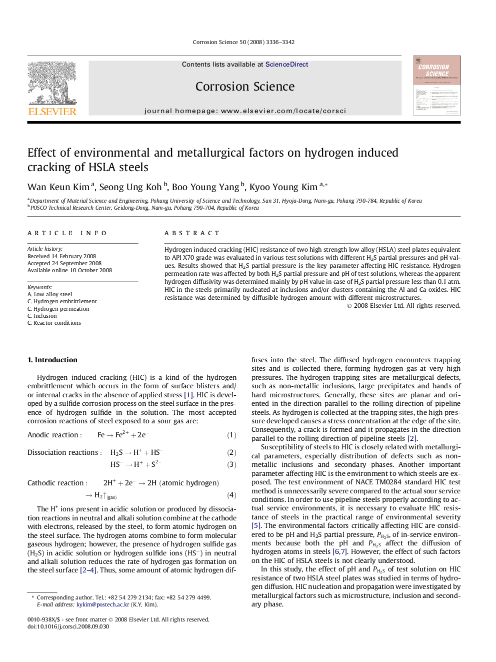 Effect of environmental and metallurgical factors on hydrogen induced cracking of HSLA steels