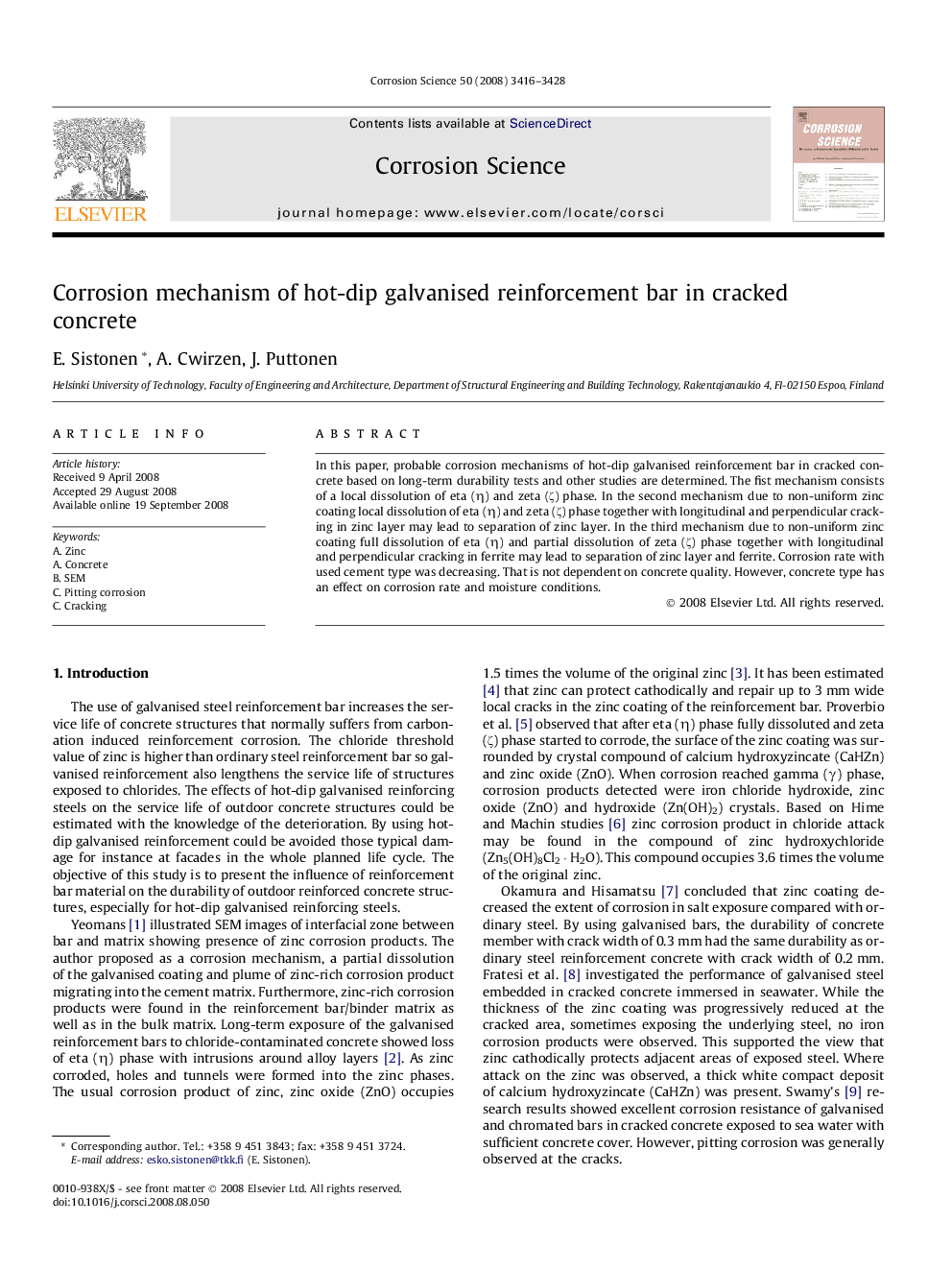 Corrosion mechanism of hot-dip galvanised reinforcement bar in cracked concrete