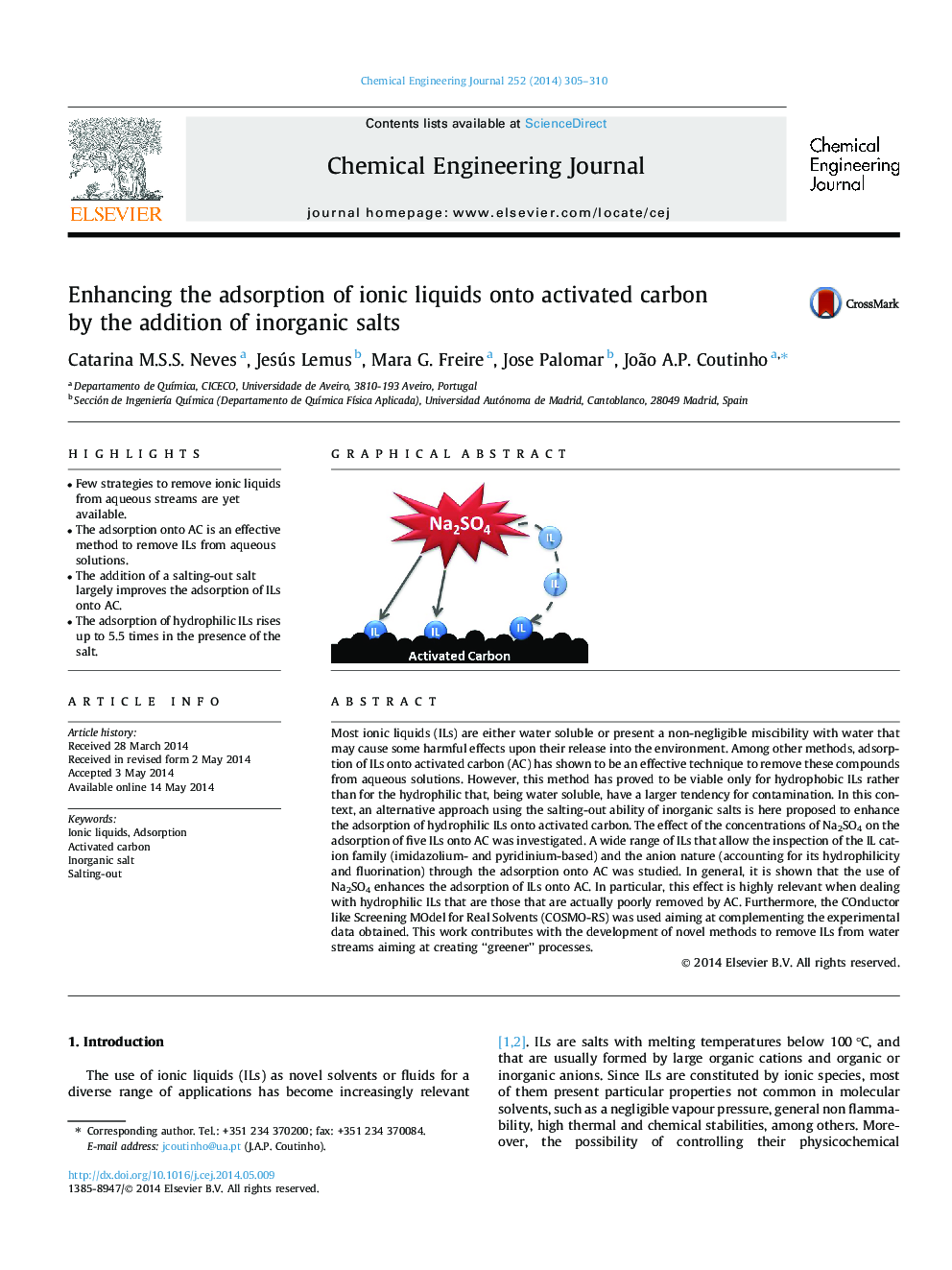 Enhancing the adsorption of ionic liquids onto activated carbon by the addition of inorganic salts