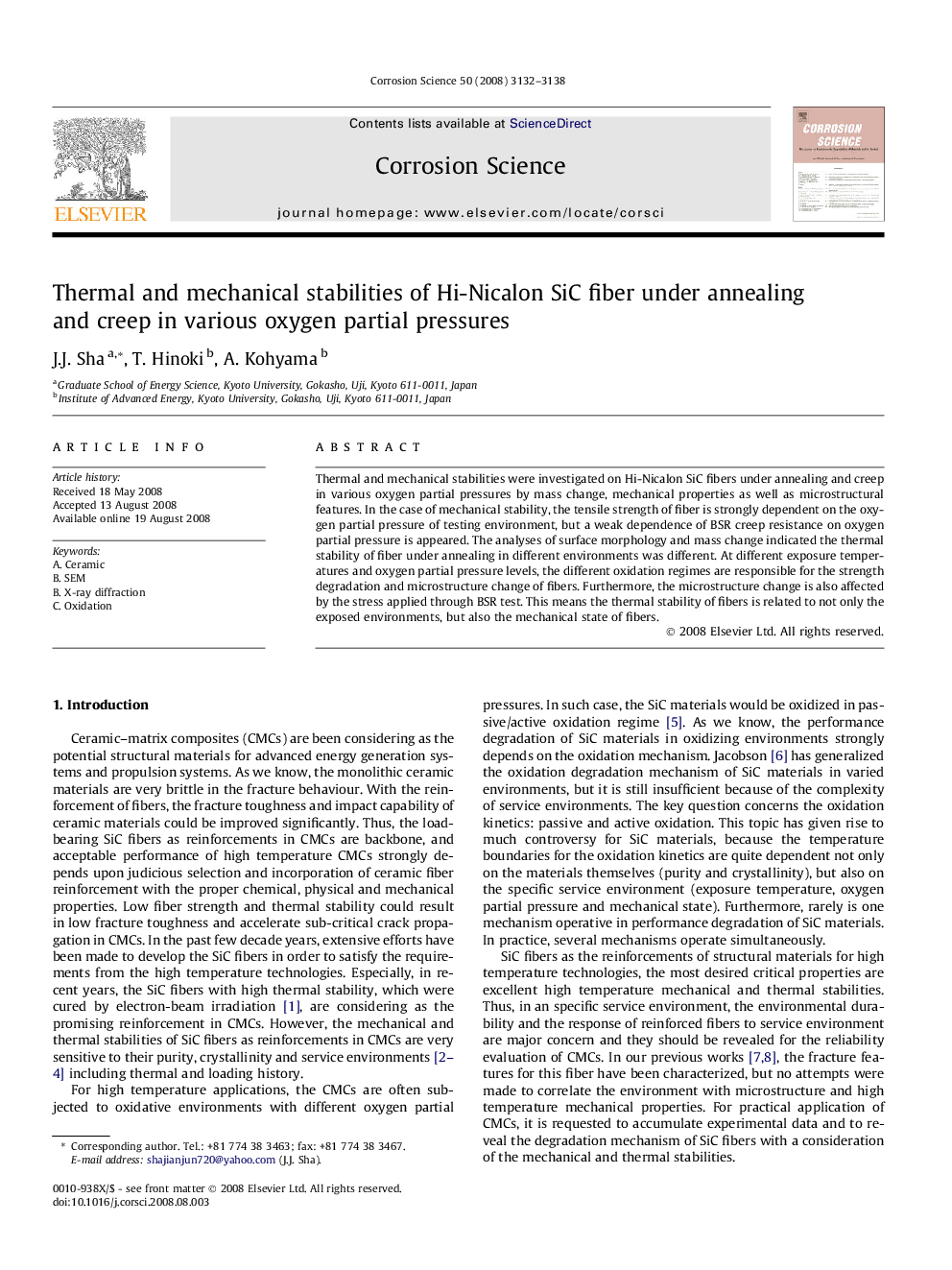 Thermal and mechanical stabilities of Hi-Nicalon SiC fiber under annealing and creep in various oxygen partial pressures