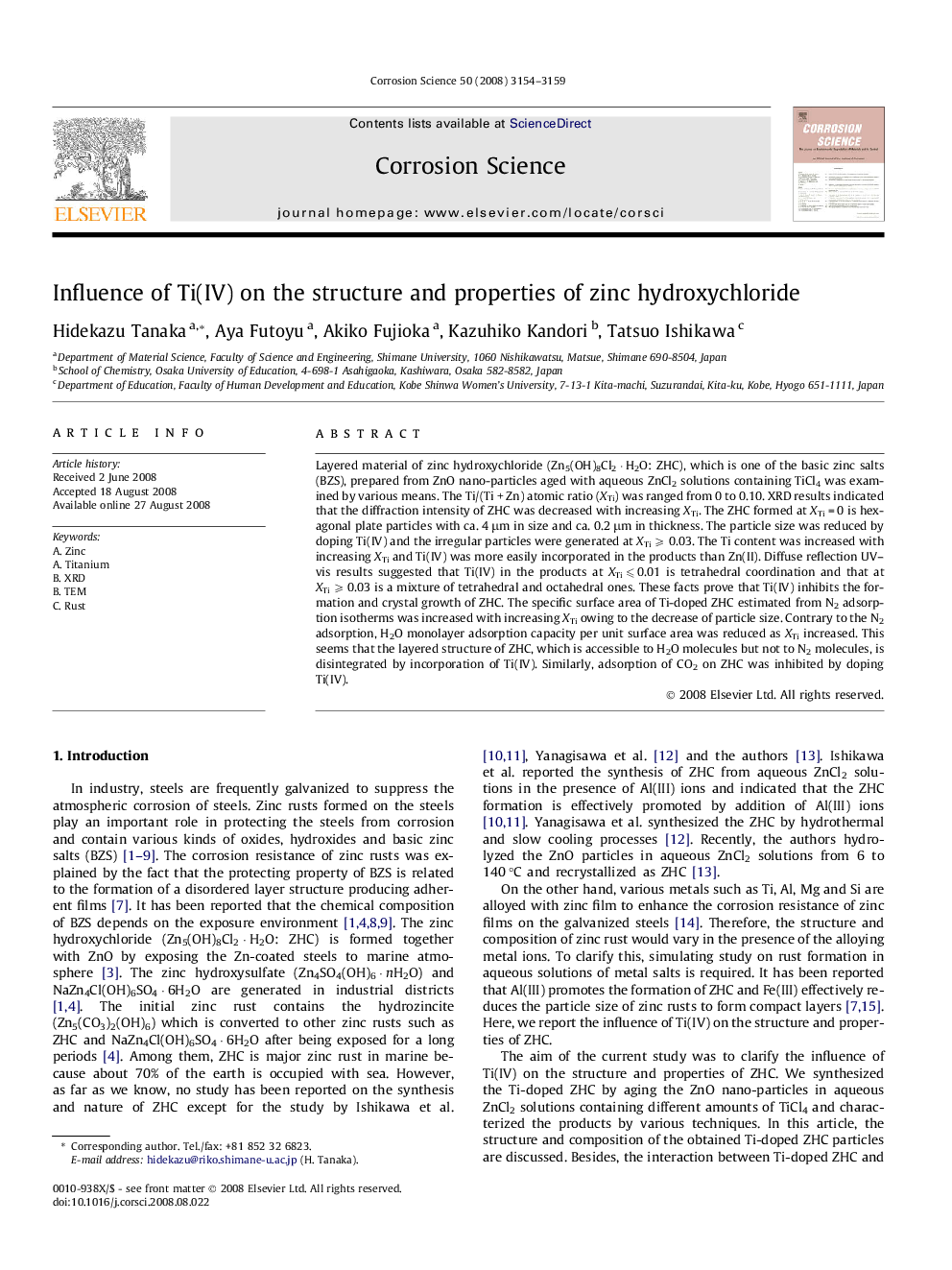 Influence of Ti(IV) on the structure and properties of zinc hydroxychloride