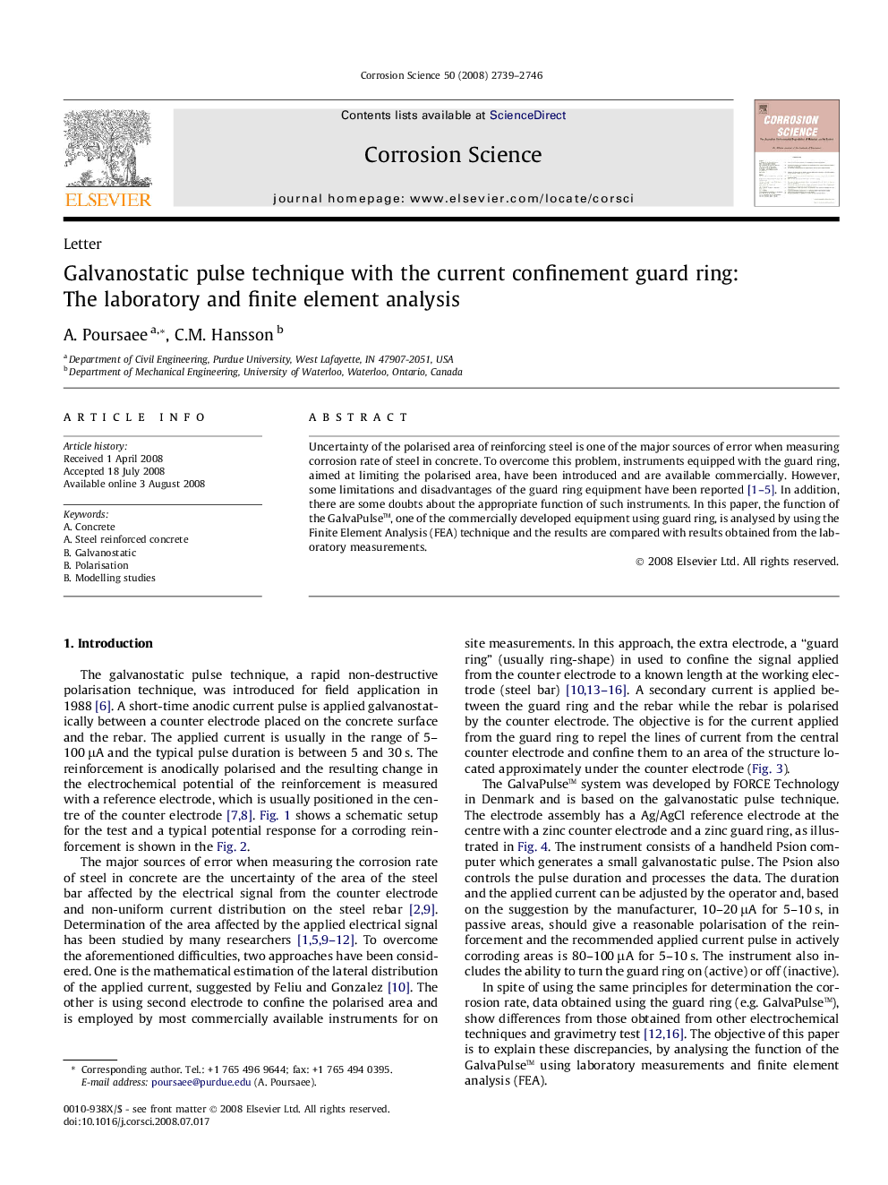 Galvanostatic pulse technique with the current confinement guard ring: The laboratory and finite element analysis