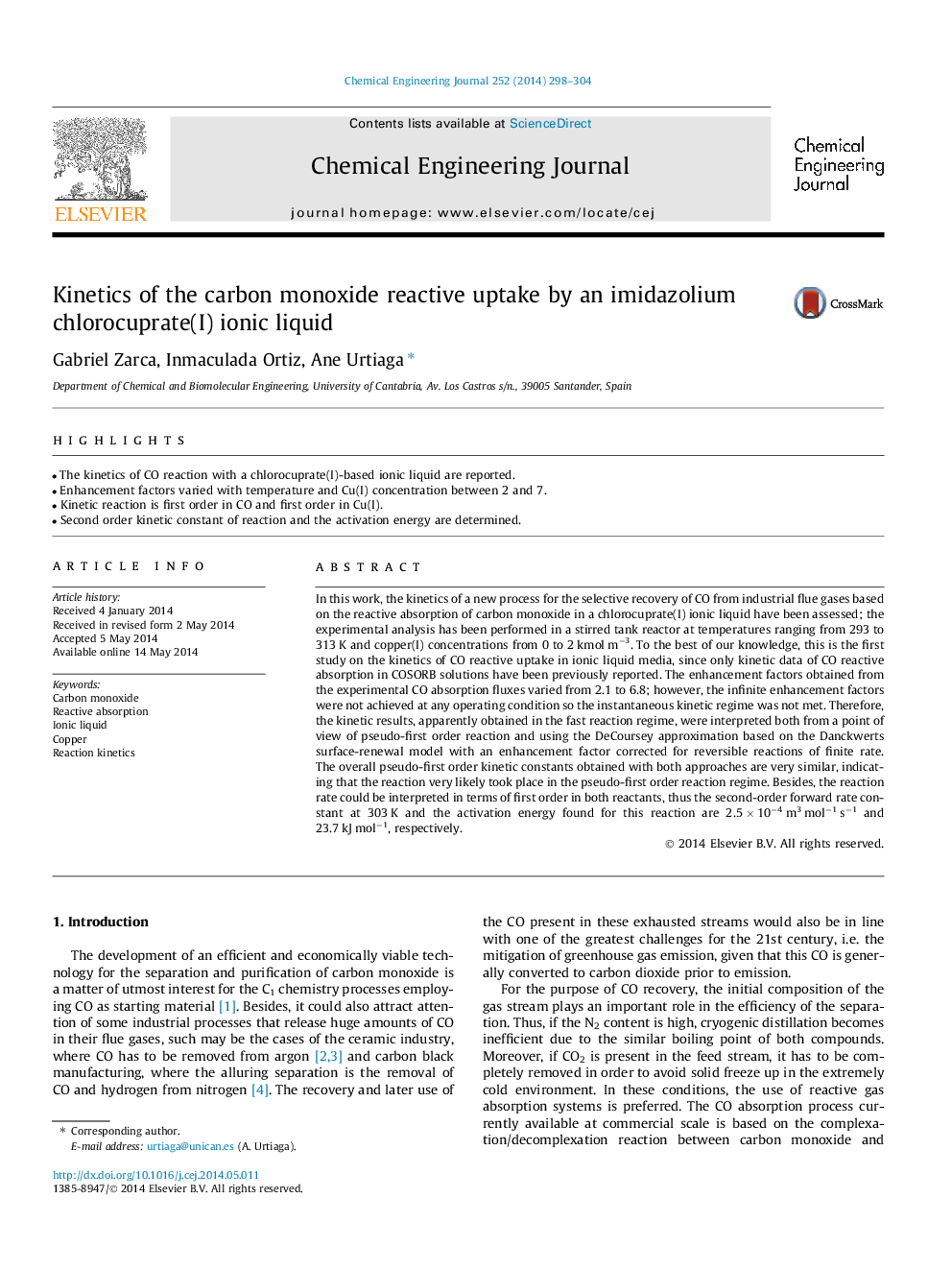 Kinetics of the carbon monoxide reactive uptake by an imidazolium chlorocuprate(I) ionic liquid