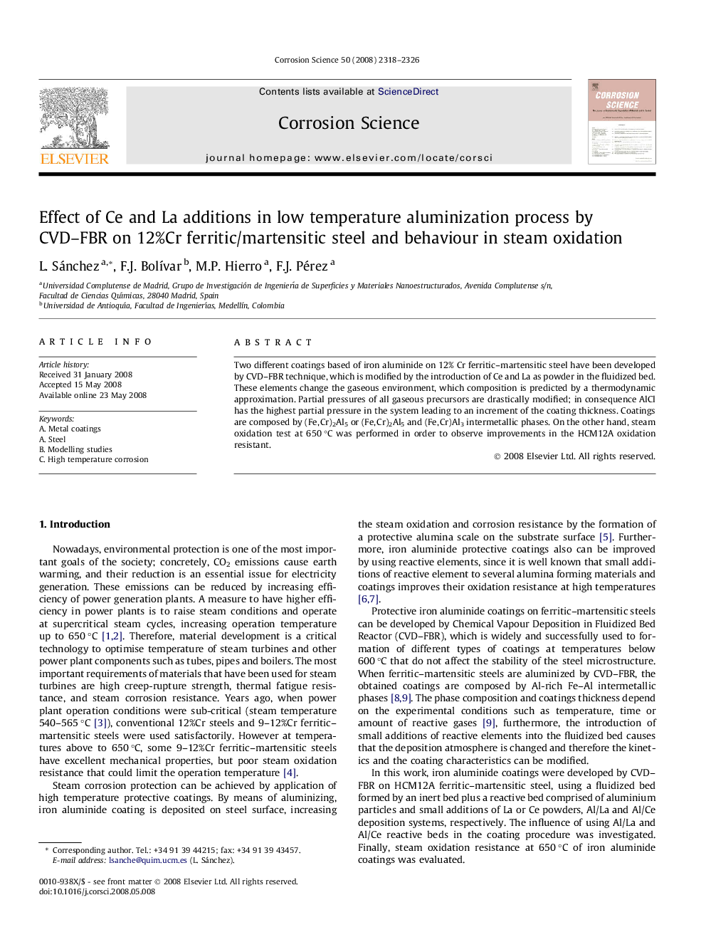 Effect of Ce and La additions in low temperature aluminization process by CVD–FBR on 12%Cr ferritic/martensitic steel and behaviour in steam oxidation