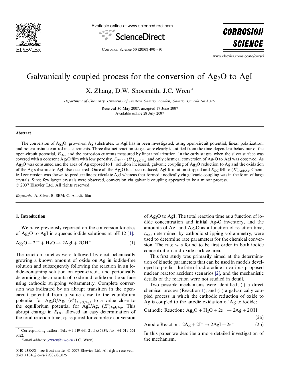 Galvanically coupled process for the conversion of Ag2O to AgI