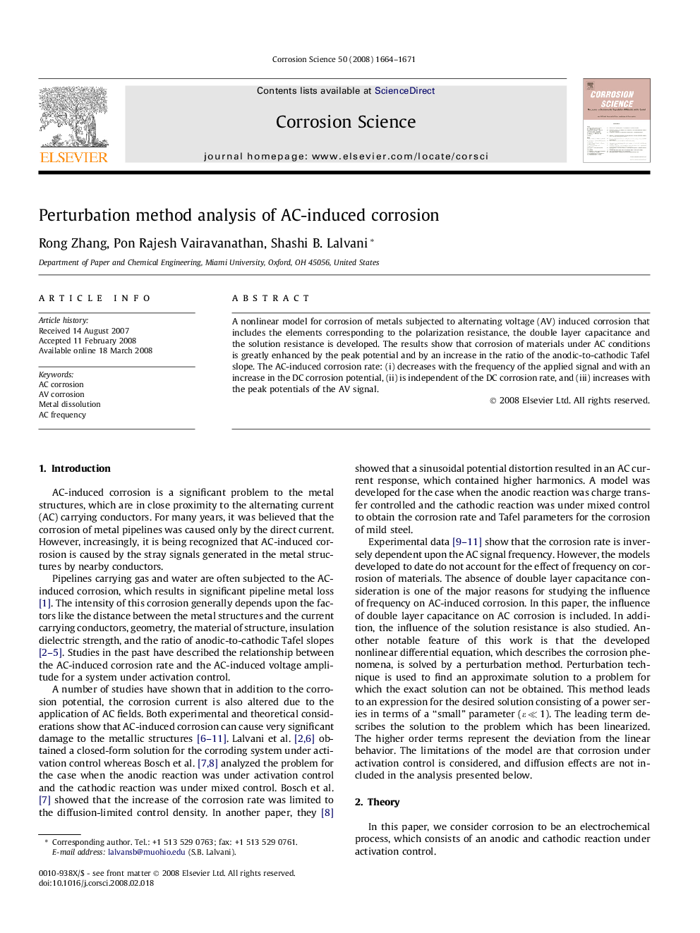 Perturbation method analysis of AC-induced corrosion