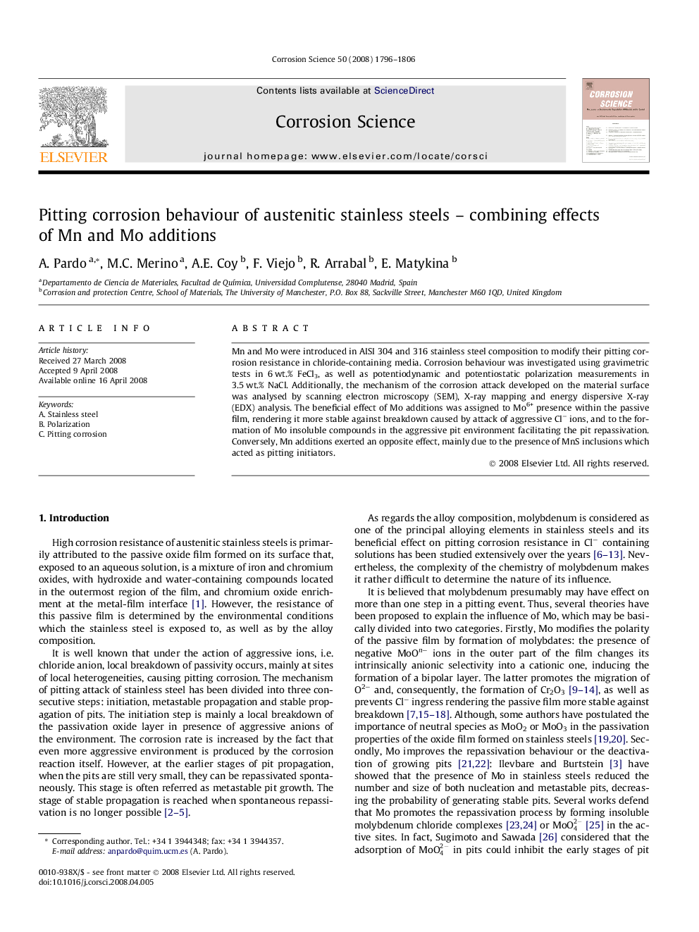 Pitting corrosion behaviour of austenitic stainless steels – combining effects of Mn and Mo additions