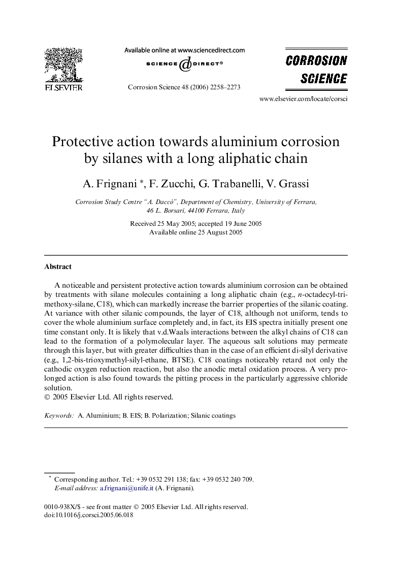 Protective action towards aluminium corrosion by silanes with a long aliphatic chain