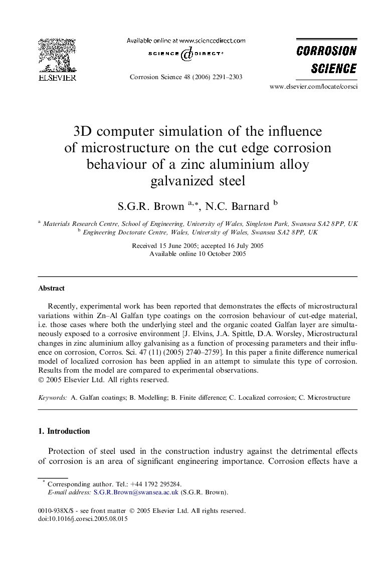 3D computer simulation of the influence of microstructure on the cut edge corrosion behaviour of a zinc aluminium alloy galvanized steel