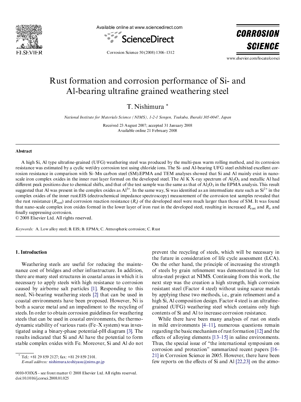 Rust formation and corrosion performance of Si- and Al-bearing ultrafine grained weathering steel