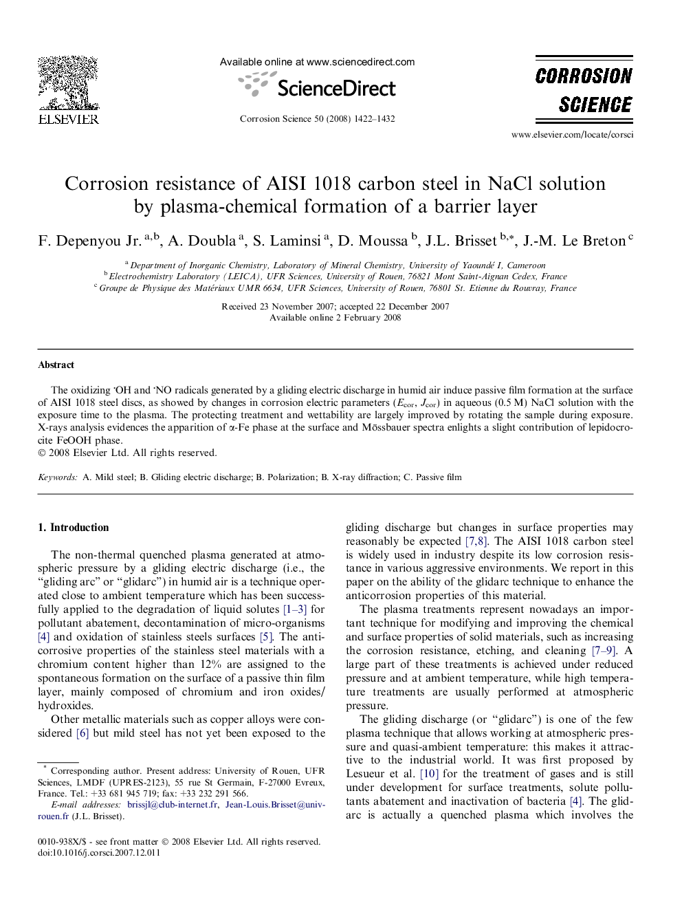 Corrosion resistance of AISI 1018 carbon steel in NaCl solution by plasma-chemical formation of a barrier layer