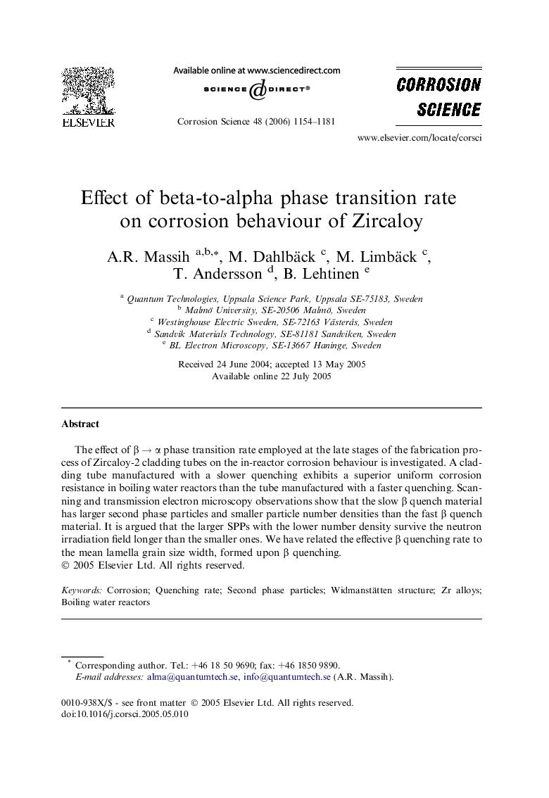 Effect of beta-to-alpha phase transition rate on corrosion behaviour of Zircaloy