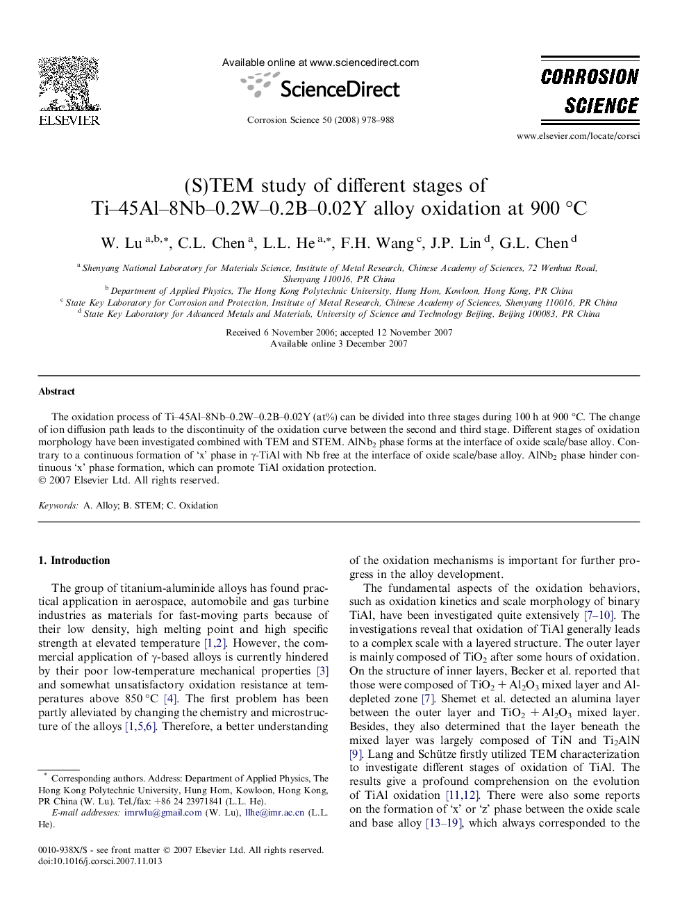 (S)TEM study of different stages of Ti–45Al–8Nb–0.2W–0.2B–0.02Y alloy oxidation at 900 °C
