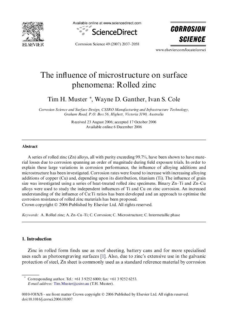 The influence of microstructure on surface phenomena: Rolled zinc