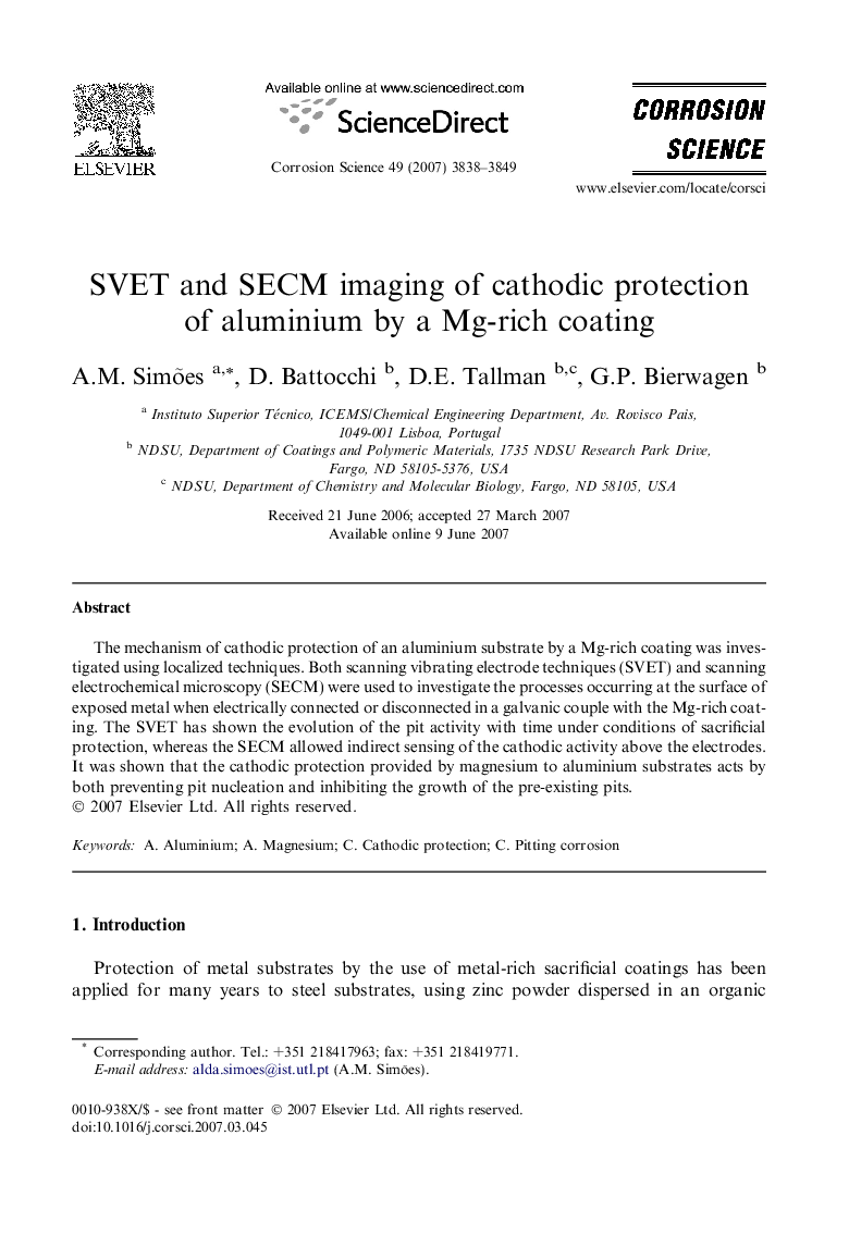 SVET and SECM imaging of cathodic protection of aluminium by a Mg-rich coating