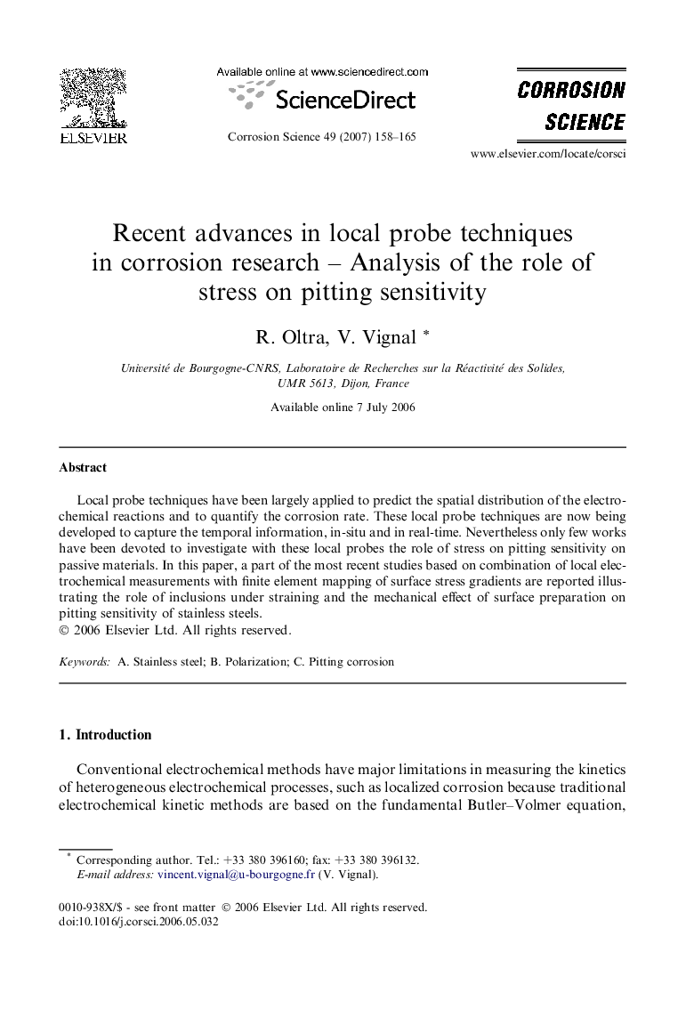 Recent advances in local probe techniques in corrosion research – Analysis of the role of stress on pitting sensitivity