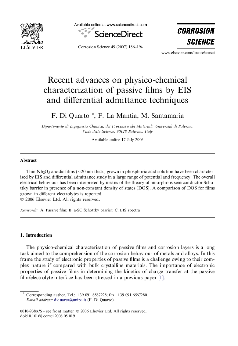 Recent advances on physico-chemical characterization of passive films by EIS and differential admittance techniques