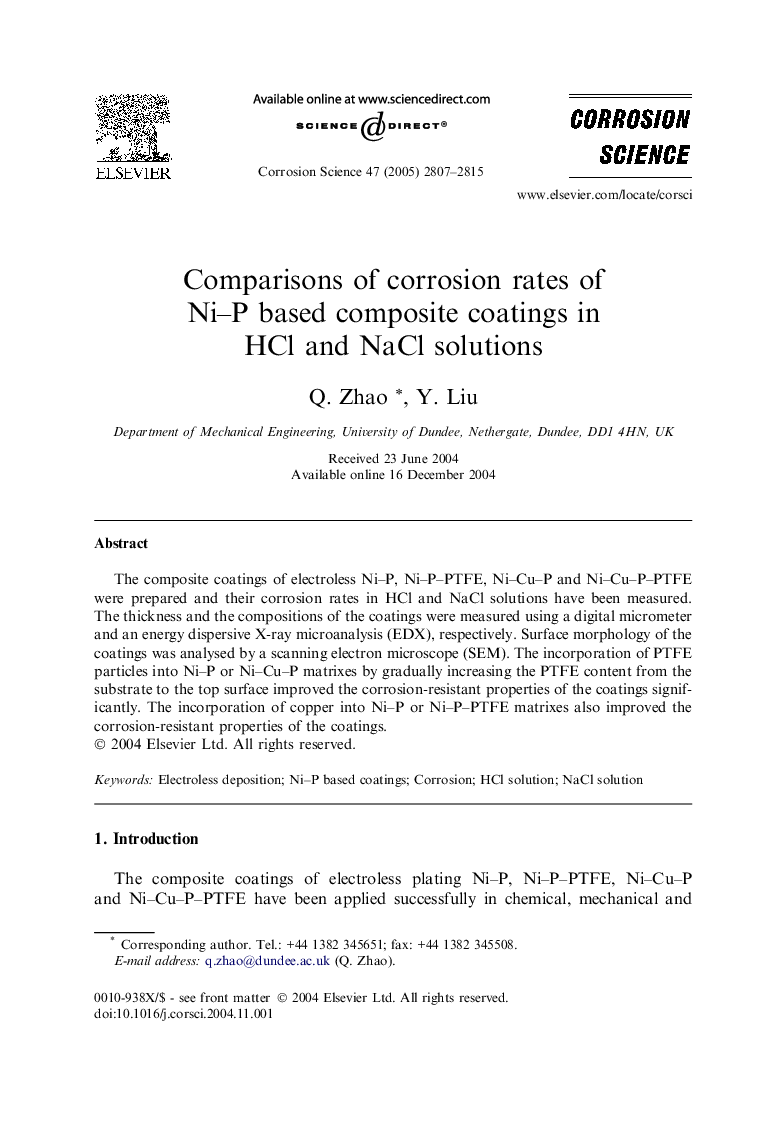 Comparisons of corrosion rates of Ni–P based composite coatings in HCl and NaCl solutions